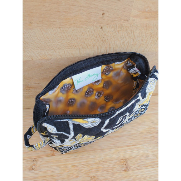 Vera Bradley Womens Yellow Bird Cosmetic Bag Case Floral Zipper 6''x 5'' - Picture 6 of 8